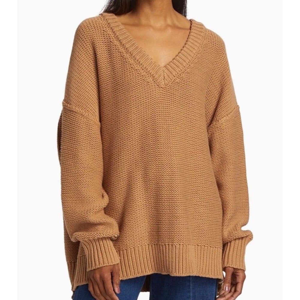 Free People sz L Camel Alli Chunky Knit Sweater